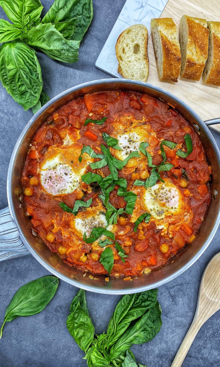 Mediterranean TomatoPoached Eggs with Chickpeas Family Meals in Heels